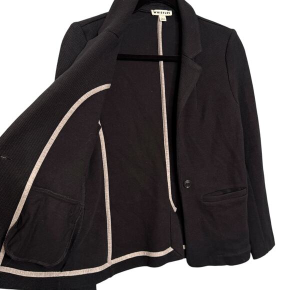 Whistles Size 4 Single Button Blazer Jacket Black Stretch Knit Preppy Academia - Picture 9 of 11